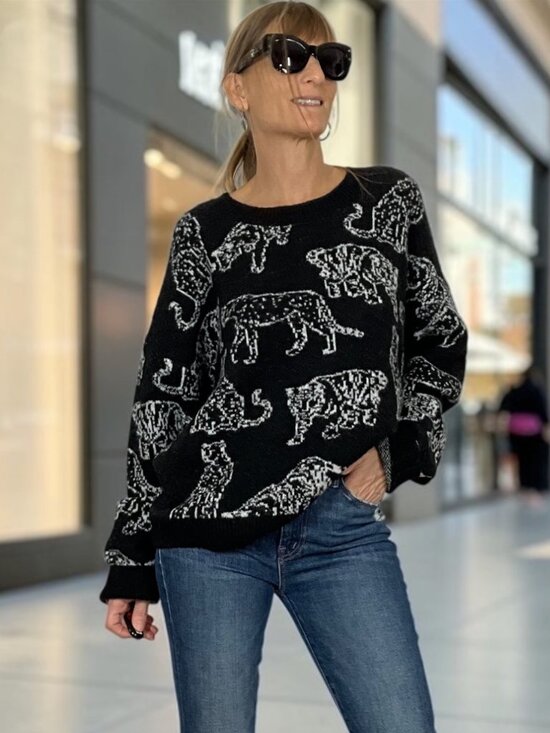 Rails Sweaters - Rails Perci Charcoal Cats Sweater XL Black Wool Blend Crewneck NEW